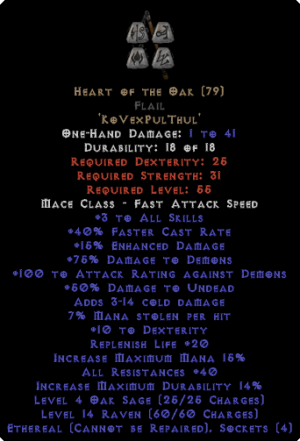 Heart of the Oak Flail - Ethereal - 40 Res - Perfect