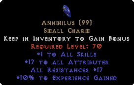 Annihilus 17-19 Stats/17-19 Resists/10 Experience