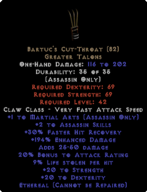 Bartuc's Cut-Throat - Ethereal 190%+ ED