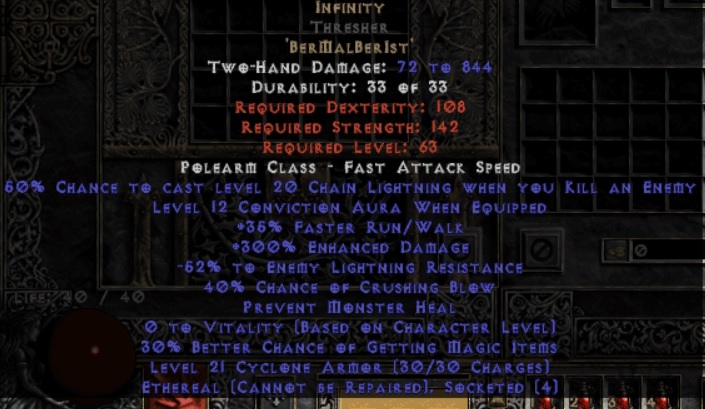infinity diablo 2 giant thresher 330+ damage infinity diablo 2 giant thresher 330+ damage