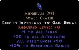 Annihilus 20 Stats/20 Resists/10 Experience - Perfect