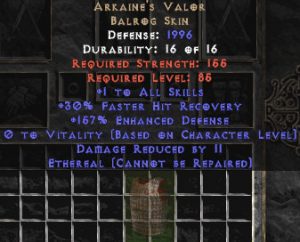 Arkaine's Valor - Ethereal - +1 All Skills