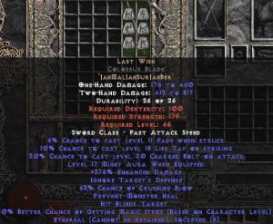 Last Wish Colossus Blade - Ethereal - 360-374% ED & 65-69% CB