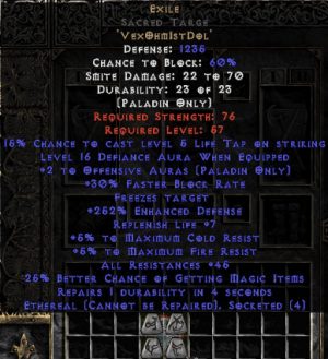 exile targe eth bugged rondache d2itemstore diablo2store