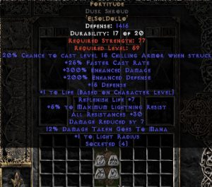 Fortitude Dusk Shroud - 30 Res & 1.5 Life - Perfect