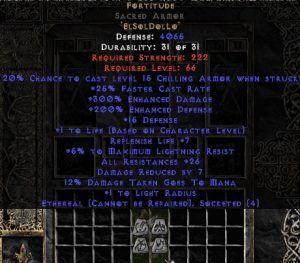 Fortitude Sacred Armor - Eth Bugged - 25-29 Res & 1-1.375 Life