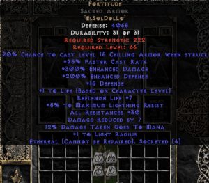 Fortitude Sacred Armor - Eth Bugged - 30 Res & 1-1.375 Life