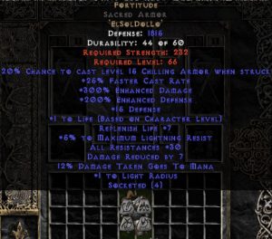 Fortitude Sacred Armor - 30 Res & 1.5 Life - Perfect