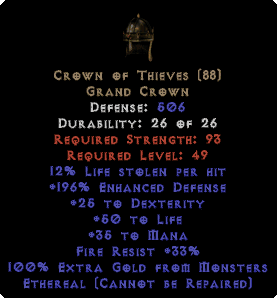 Crown of Thieves - Ethereal - 100% EG & 12 LL