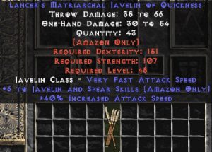 Lancer's Matriarchal Javelin of Quickness +6 - Perfect