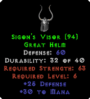 Sigon's Visor - 60 Defense - Perfect