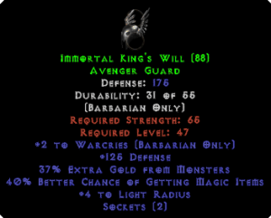 Immortal King's Will - 40% MF & 175 Defense - Perfect