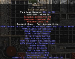Obedience Great Poleaxe - Ethereal - 200-299 Defense & 20-29% All Resist