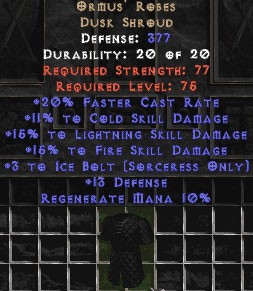 Ormus' Robes +15% to fire and lightning skills