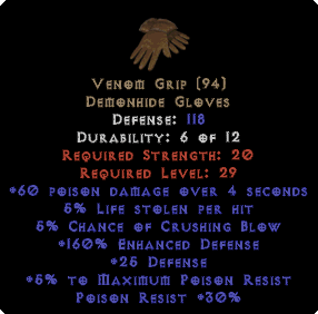 Venom Grip - 160% ED & 25 Bonus Defense - Perfect