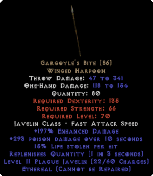 Gargoyle's Bite - Ethereal - 15% LL, 180-229% ED