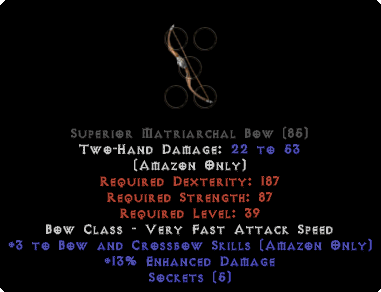 Base - Matriarchal Bow - 3 Bow and Crossbow & 0-14% ED - 5 Sockets